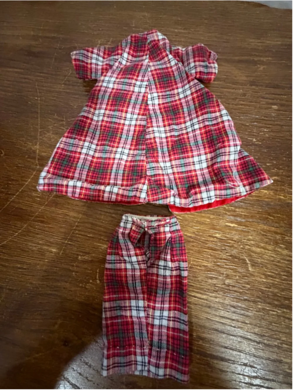 Vintage Barbie Plaid Coat & Skirt Set Red Tartan Jacket Outfit 1980s 1990s Matte